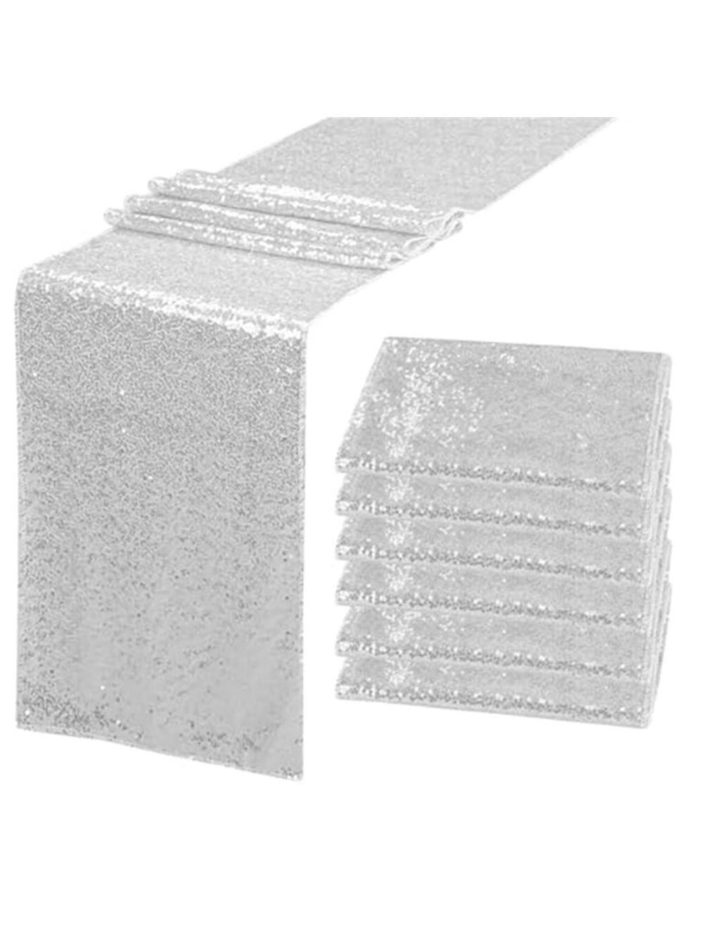 Silver Sequin Table Runner 12x72 Set of 6 Wedding Bridal Baby Shower Party